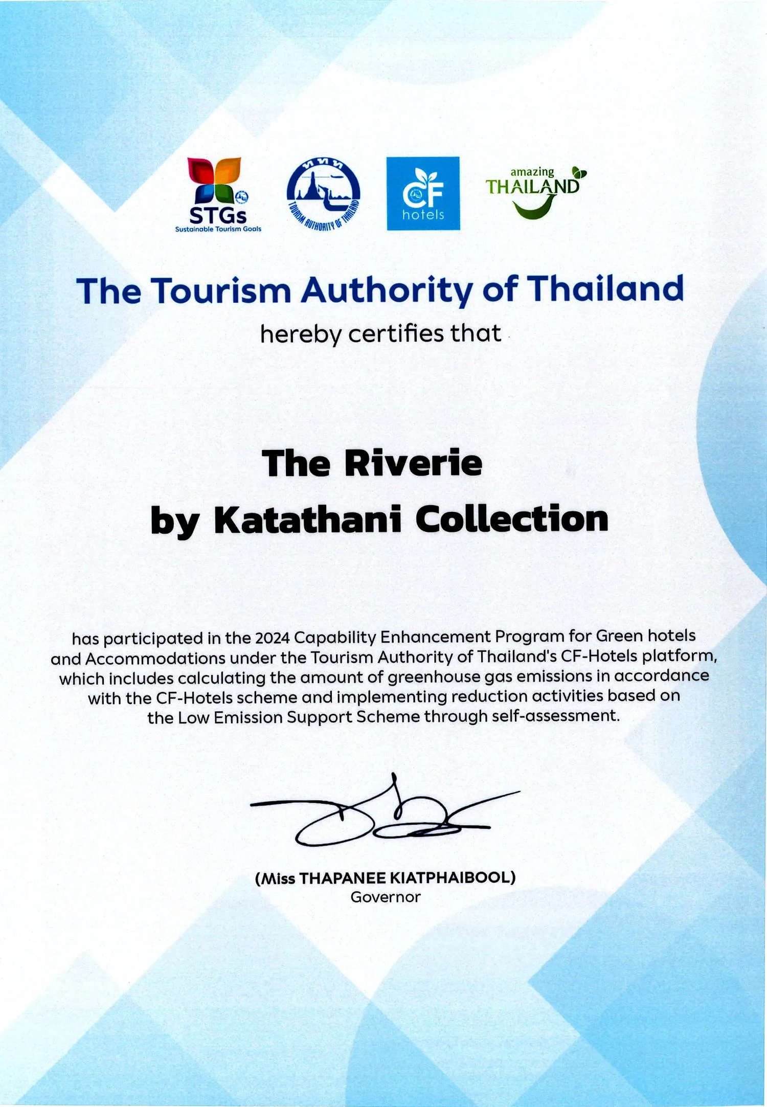 Certified Carbon Footprint Hotel (CF-Hotel) 2024